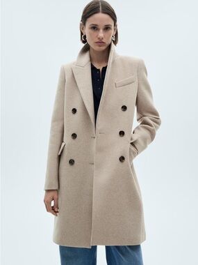 Mango Double Breasted Wool Blend Coat